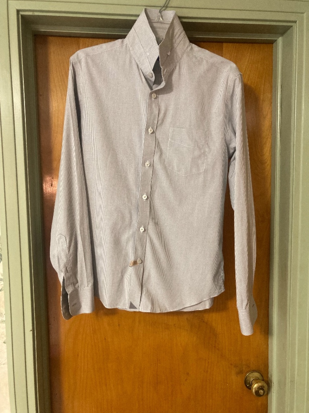Untuckit Men's Long Sleeve Button Down Gray Gingham Check Slim Fit Cotton Medium